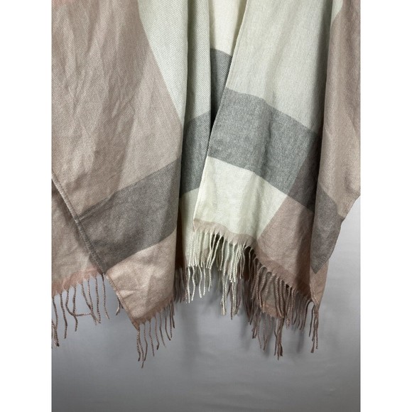 WOOLRICH Dusty Pink Color Block Blanket Shawl Cardigan w/Fringe Poncho Wrap O/S - Picture 2 of 5